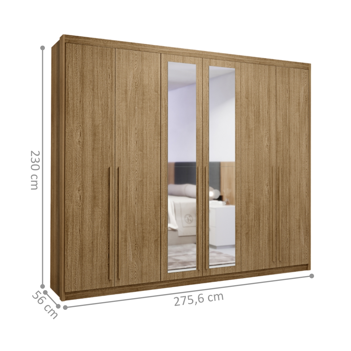 Guarda Roupa com 6 Portas com Espelhos Múrcia Nature