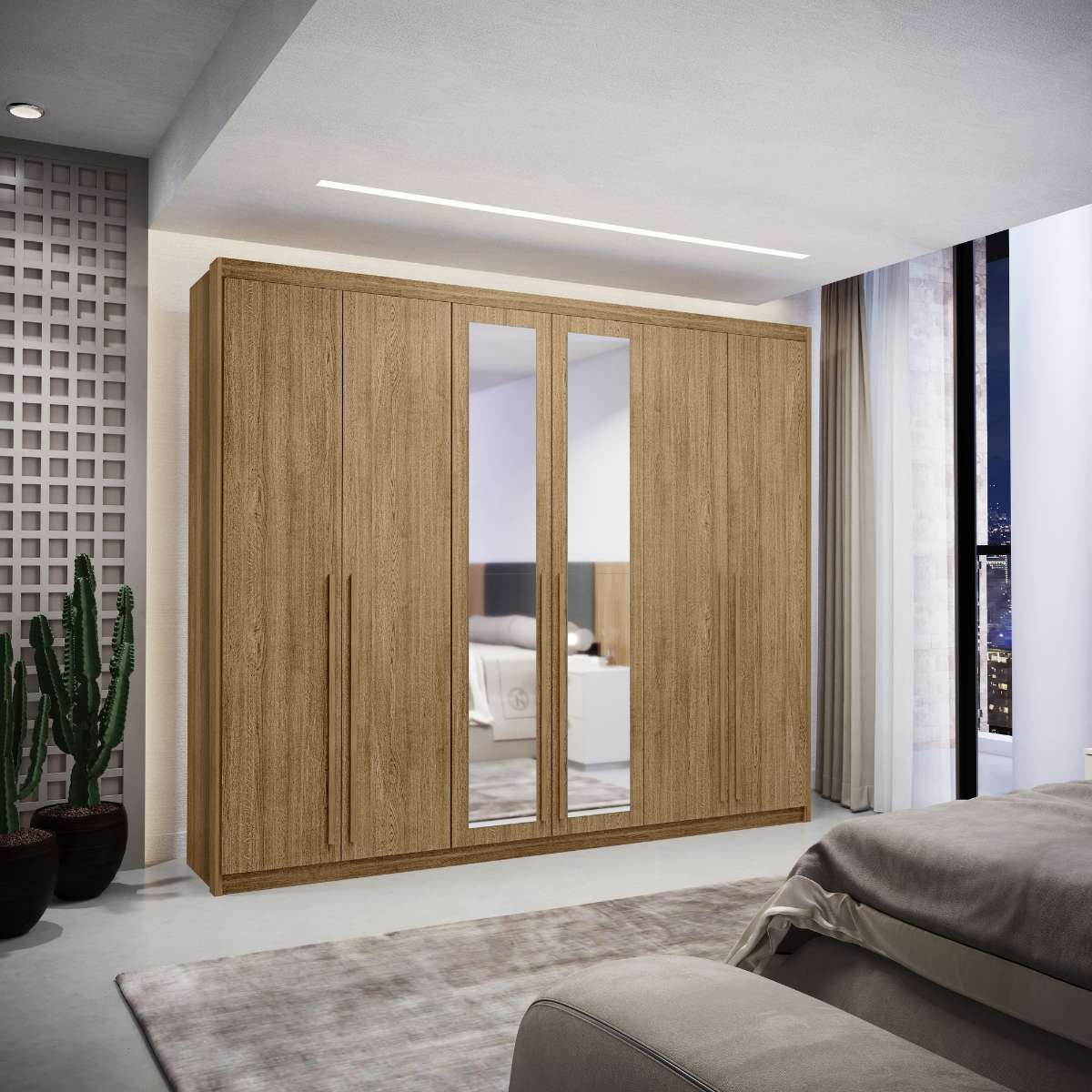 Guarda Roupa com 6 Portas com Espelhos Múrcia Nature