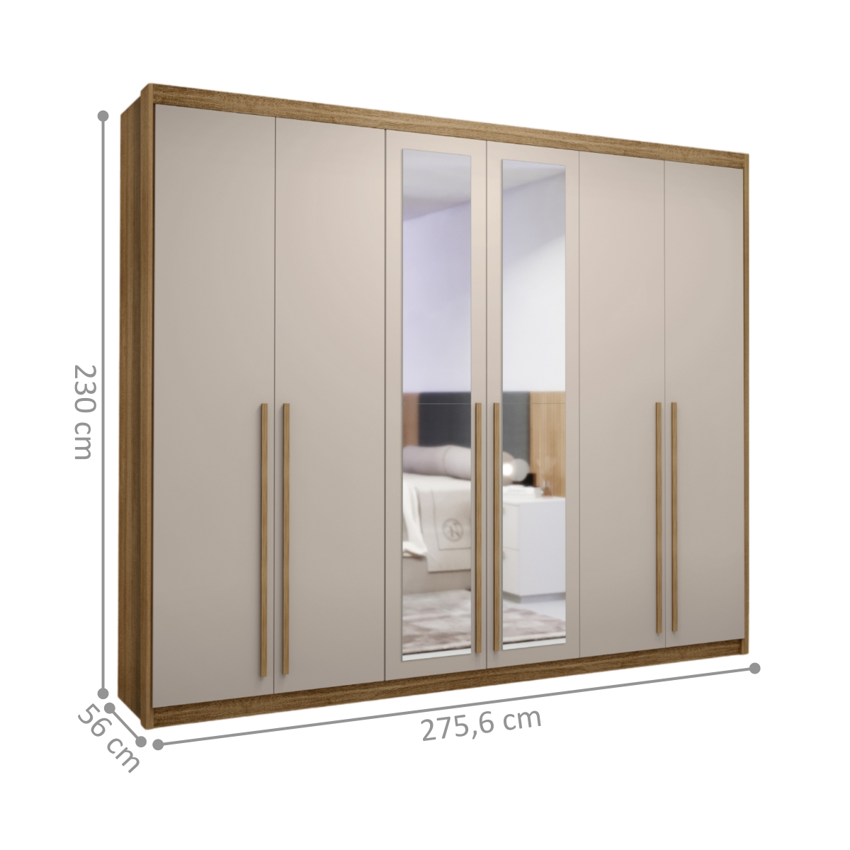 Guarda Roupa com 6 Portas com Espelhos Múrcia Nature Fendi