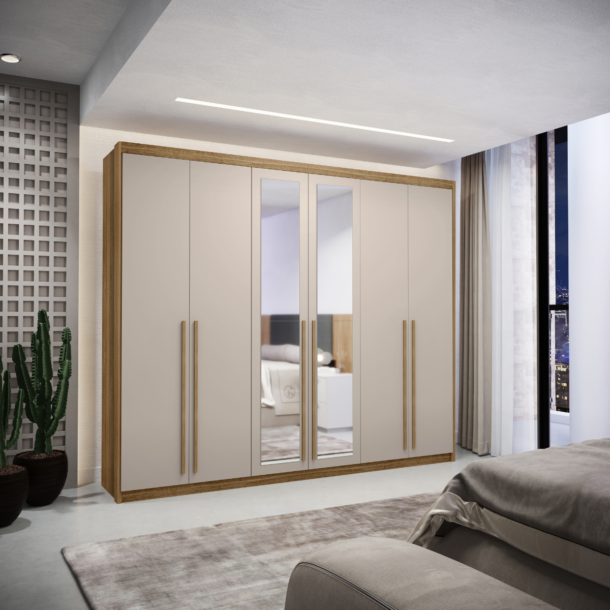 Guarda Roupa com 6 Portas com Espelhos Múrcia Nature Fendi