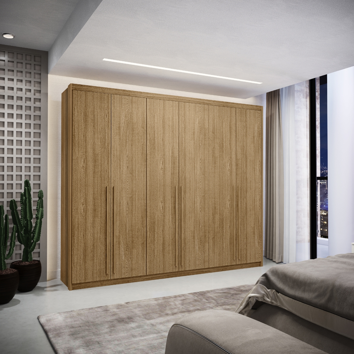 Guarda Roupa com 6 Portas e 3 Gavetas Sevilha Nature