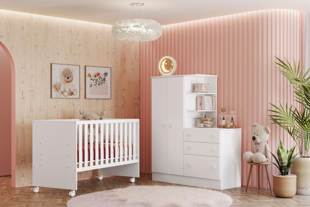 Guarda Roupa com Comoda Infantil Lecco Branco