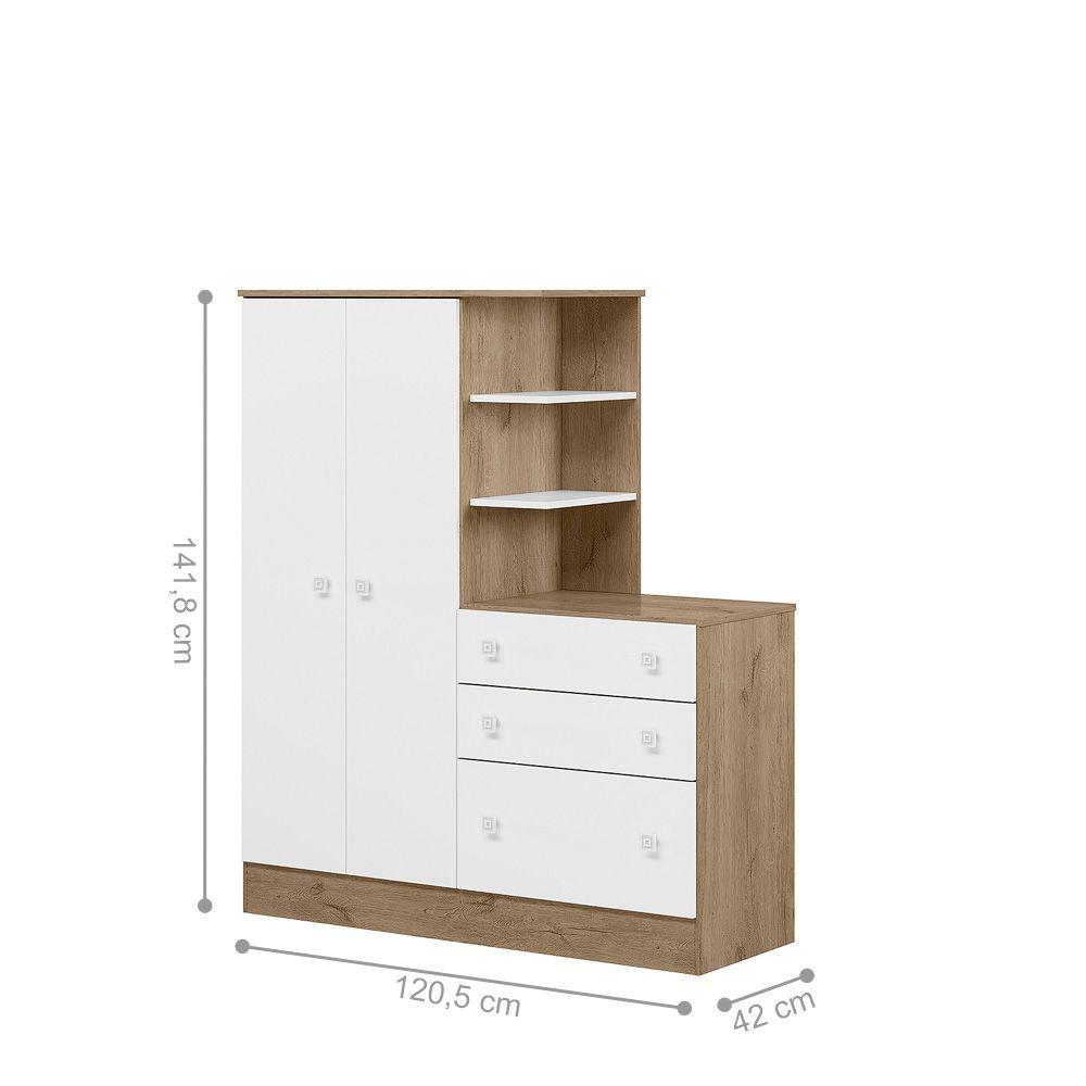 Guarda Roupa com Comoda Infantil Lecco Carvalho Rustico Branco