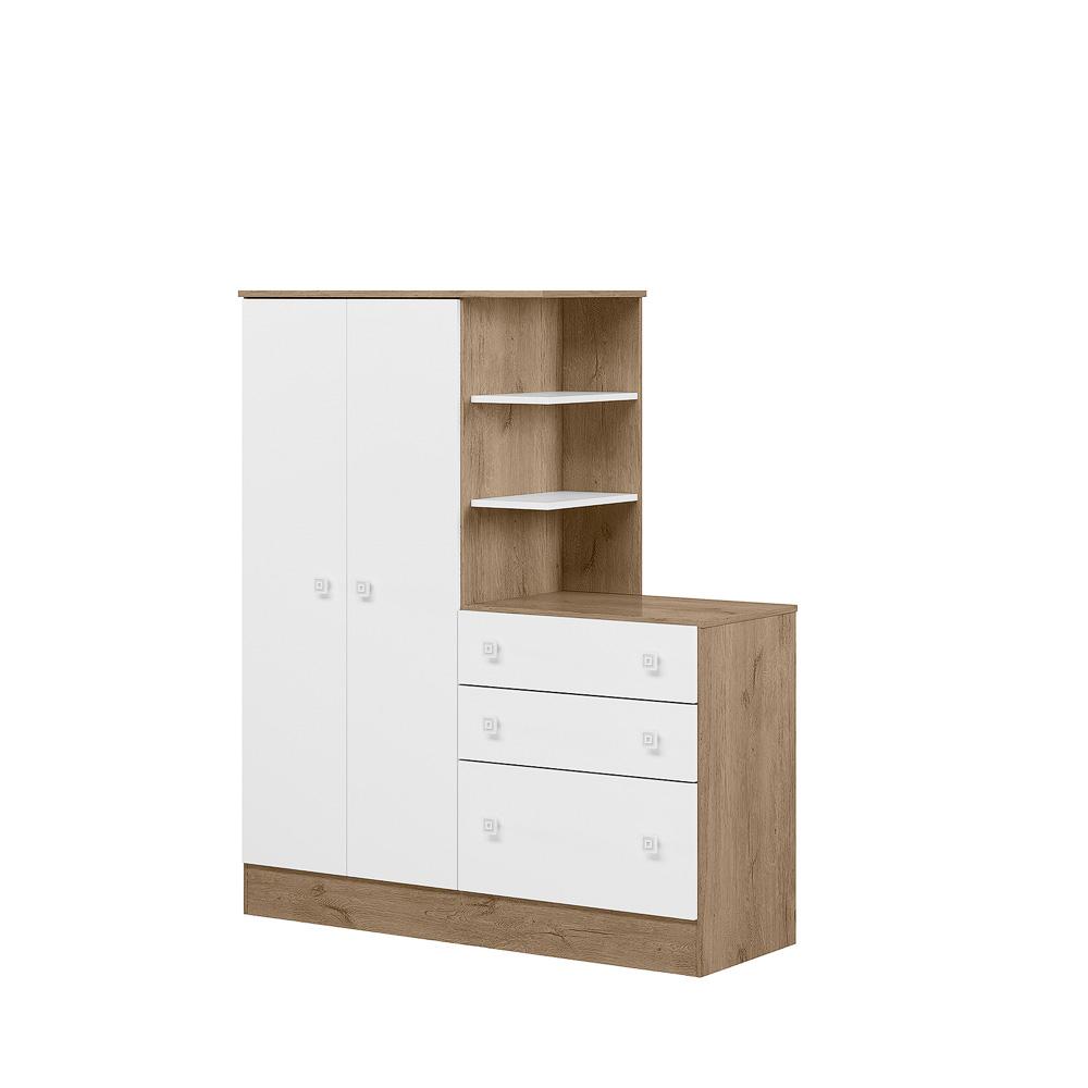 Guarda Roupa com Comoda Infantil Lecco Carvalho Rustico Branco