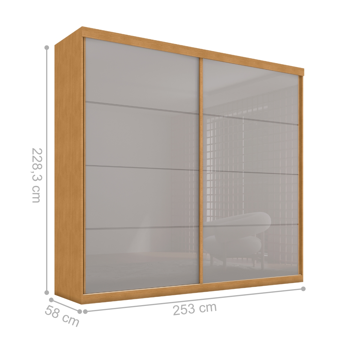 Guarda Roupa com Espelho 2 Portas Aroeira Naturale Off White