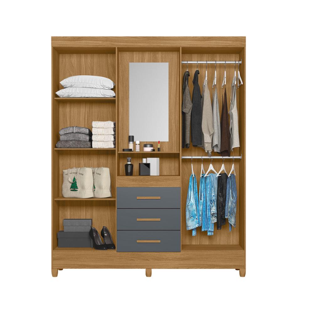 Guarda Roupa com Espelho Cairo Freijo Cinza