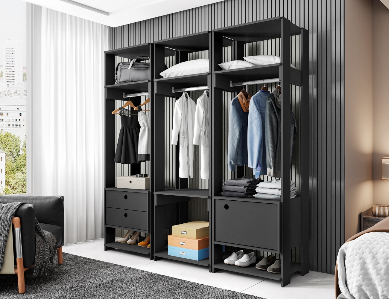 Guarda Roupas Francia Preto com Porta e Gaveta