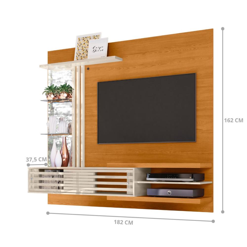 Home Para TV Com Espelho e Prateleiras Cinamomo Off White