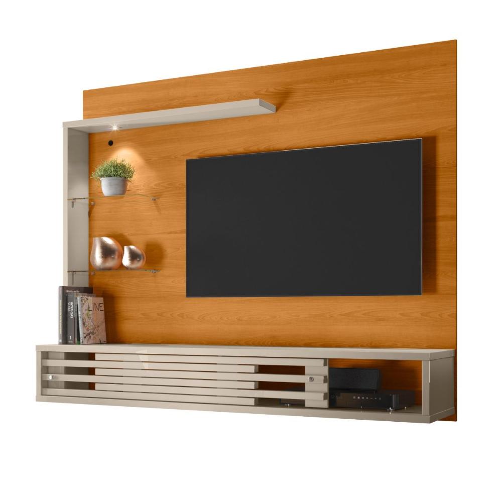 Home Para TV Com LED Porta Deslizante Cinamomo Off White