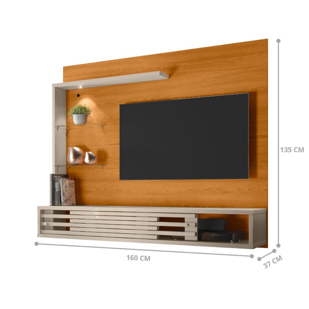 Home Para TV Com LED Porta Deslizante Cinamomo Off White