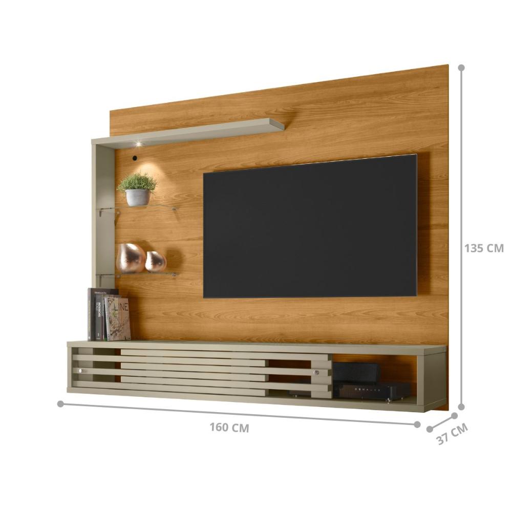 Home Para TV Com LED Porta Deslizante Cumaru Opala