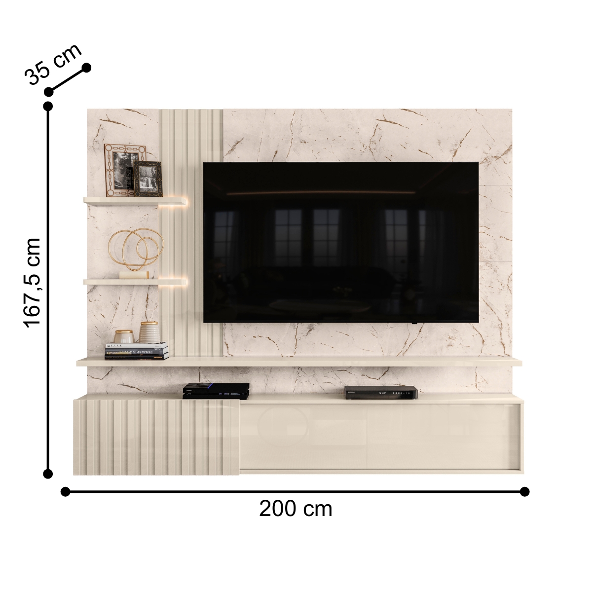 Home para TVs 65" Ripado Milão Calacata Off White