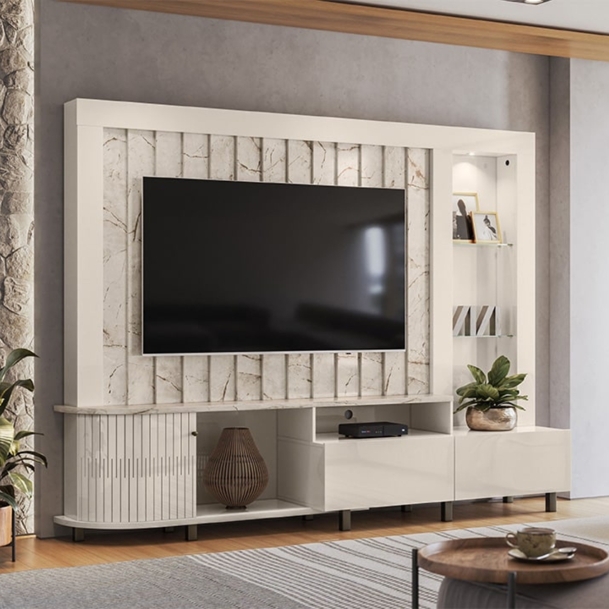 Home para TVs 70" 2 Gavetas Derby Calacata Off White