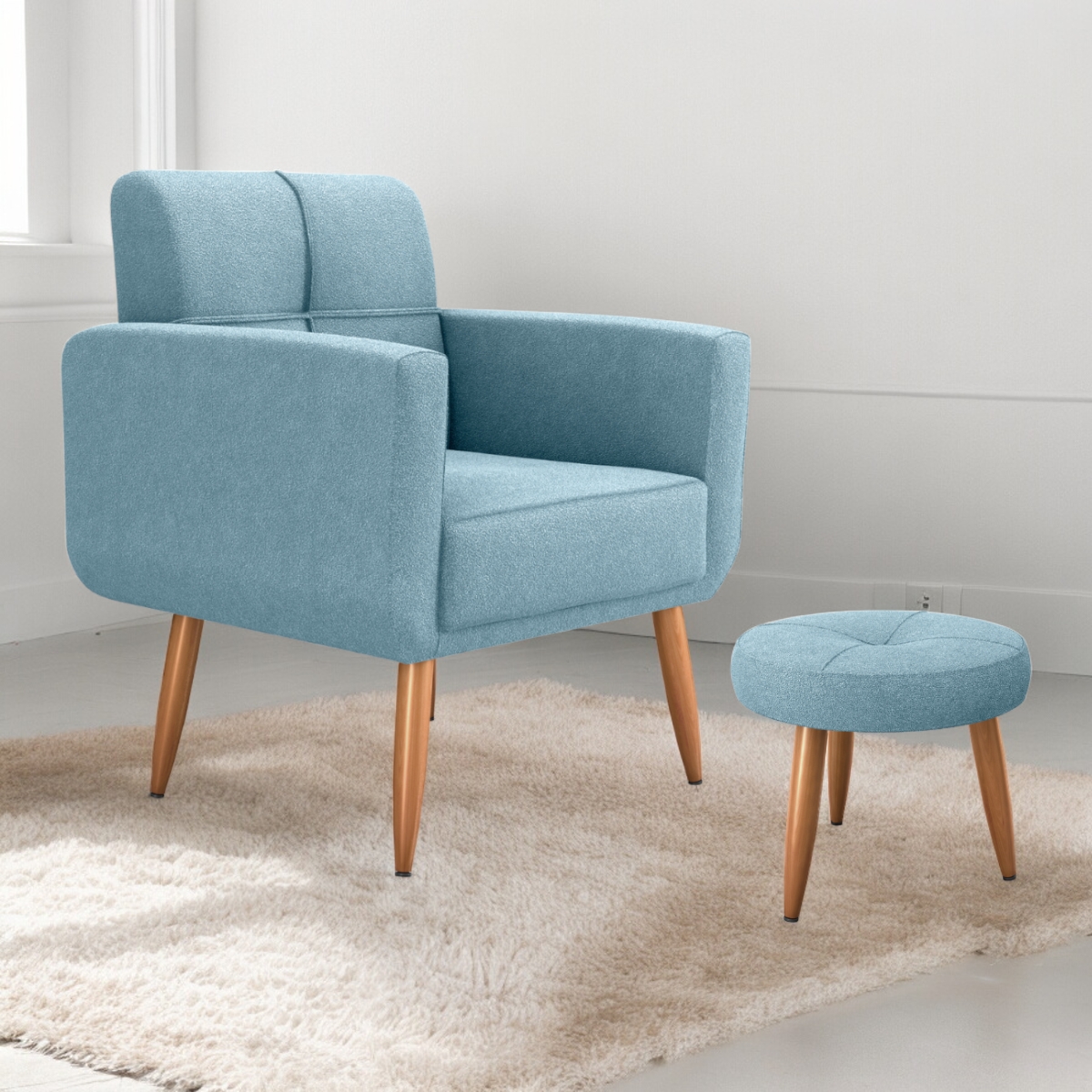 Jogo Poltrona e Puff para Sala Hazen Boucle Azul