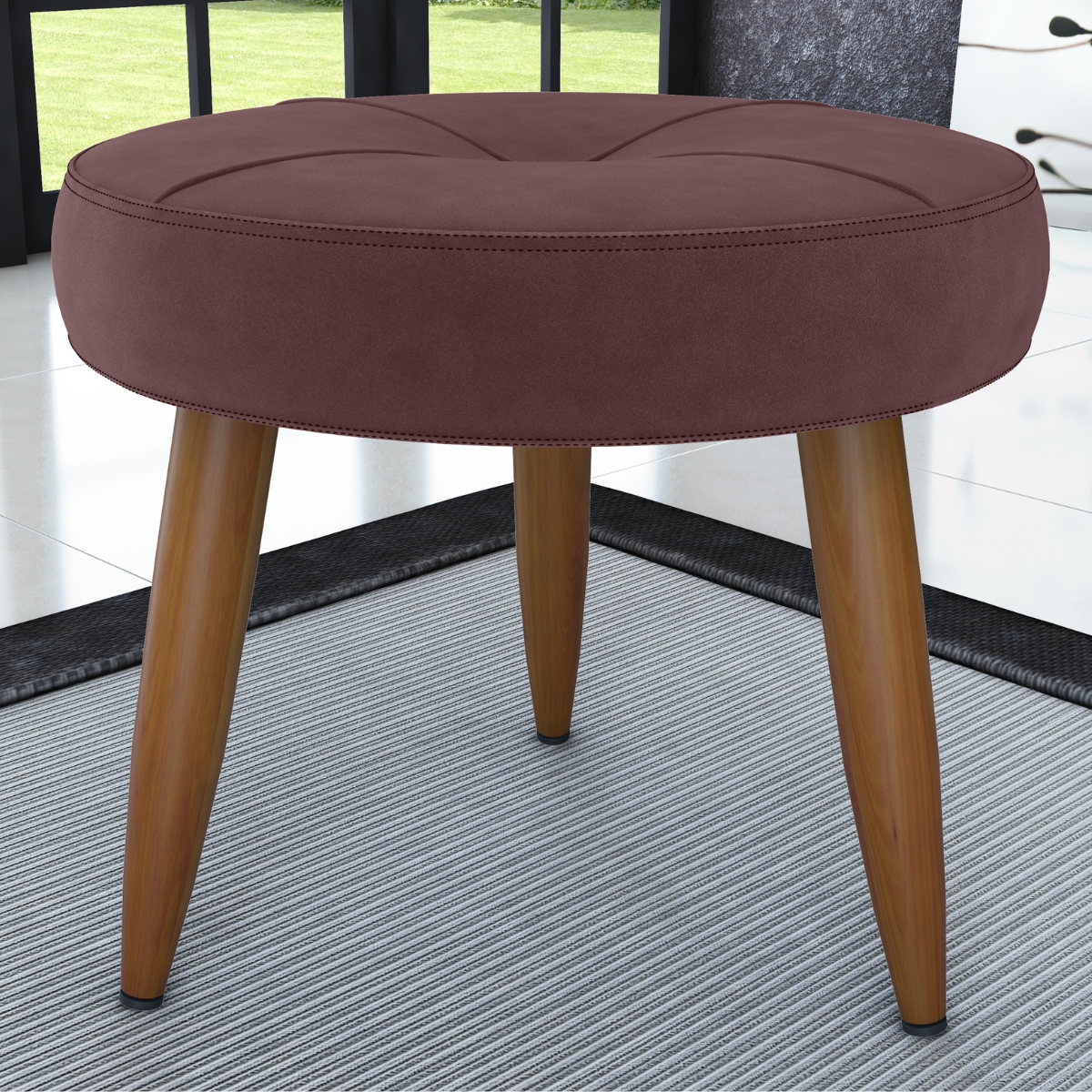 Jogo Poltrona e Puff para Sala Hazen Veludo Rose