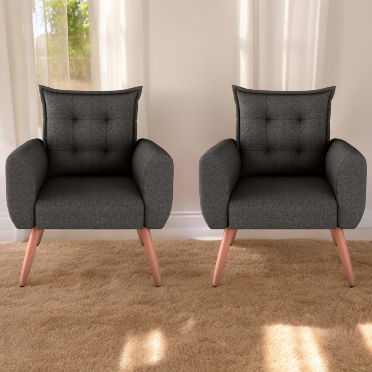 Jogo de Poltronas Decorativas Emma  Linho Chumbo
