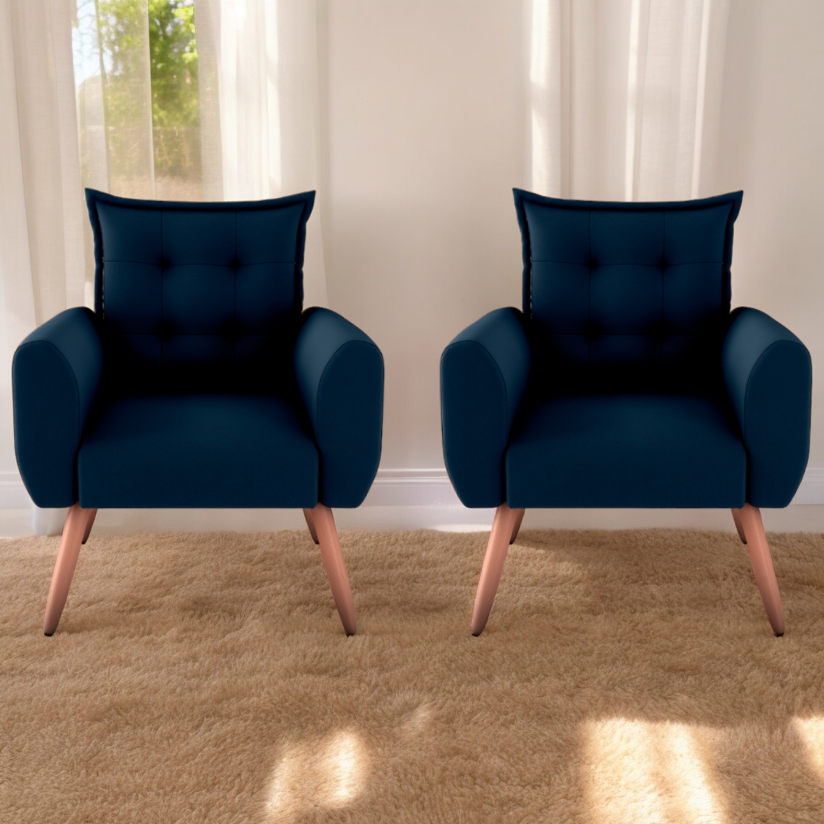 Jogo de Poltronas Decorativas Emma  Suede Azul