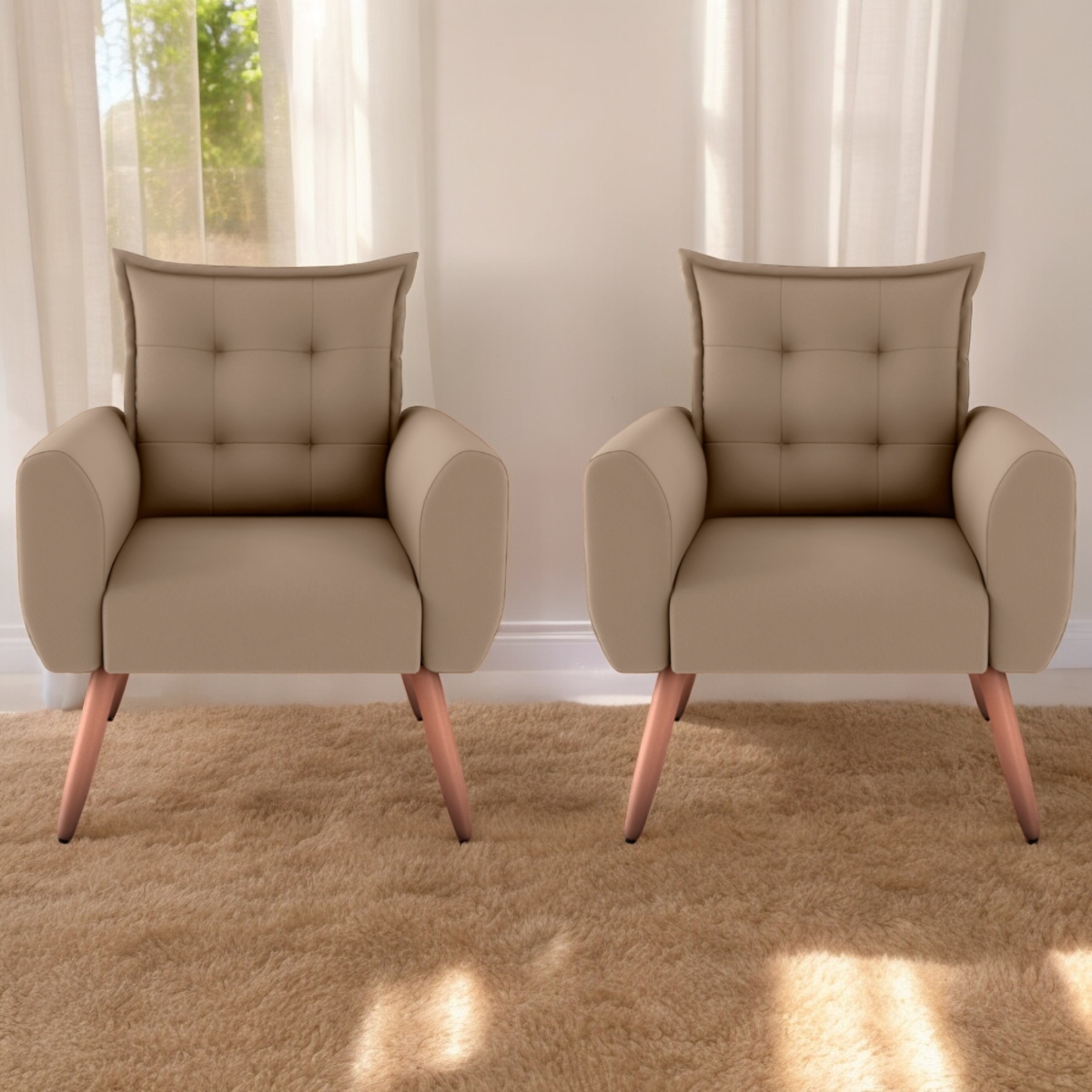 Jogo de Poltronas Decorativas Emma  Suede Bege