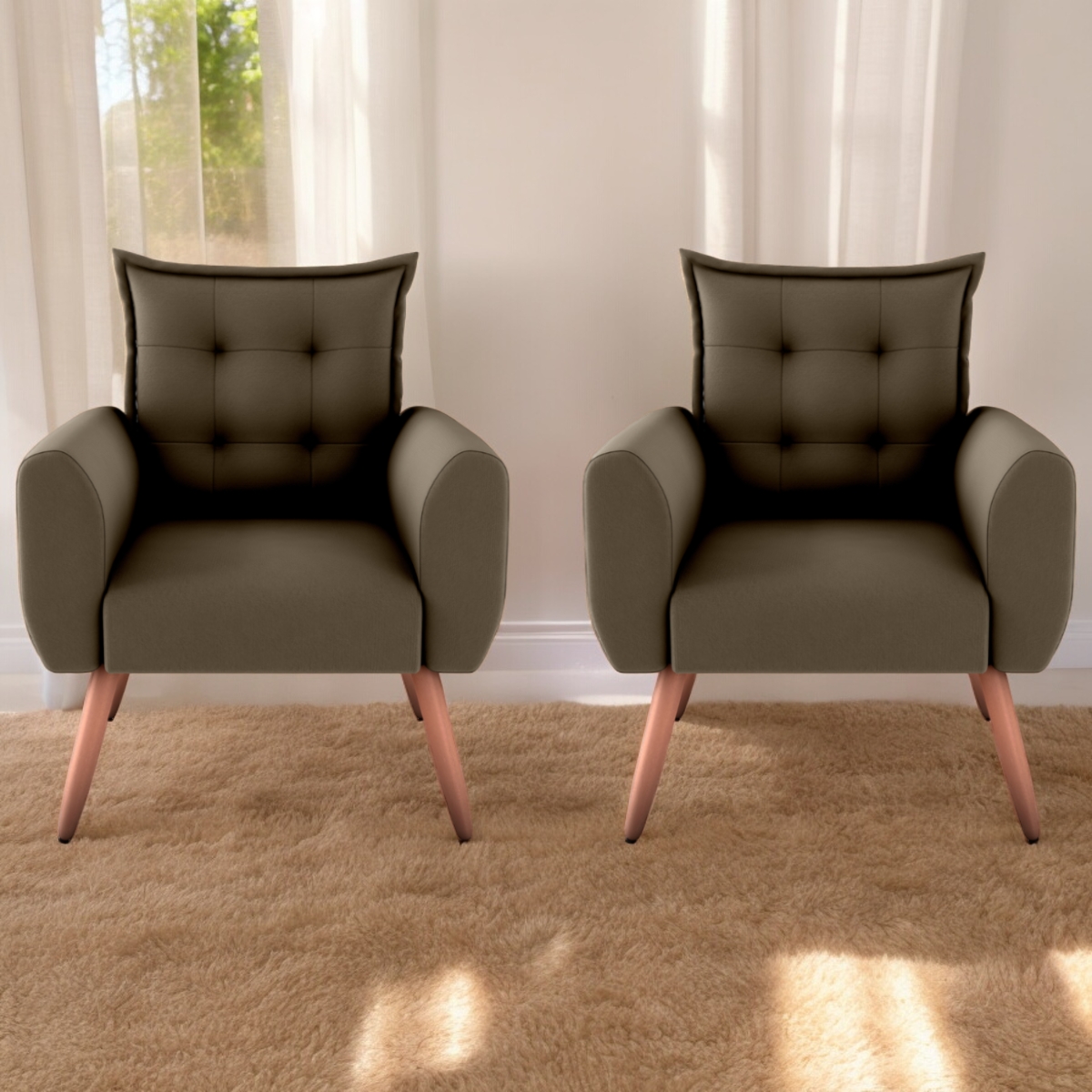 Jogo de Poltronas Decorativas Emma  Suede Cappuccino