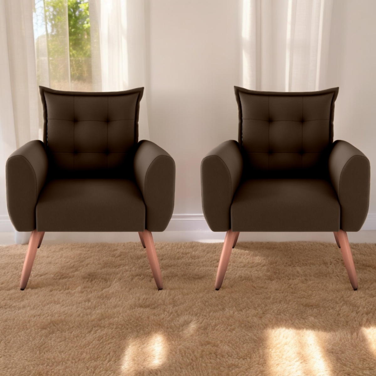 Jogo de Poltronas Decorativas Emma  Suede Marrom