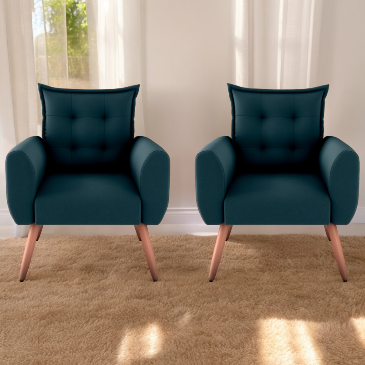 Jogo de Poltronas Decorativas Emma  Suede Petróleo