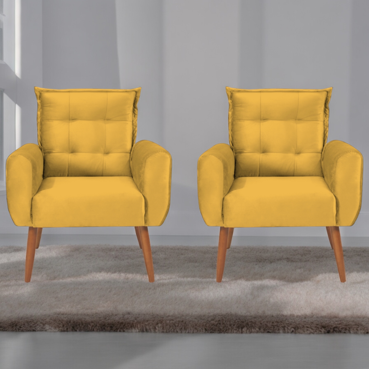 Jogo de Poltronas Decorativas Emma Veludo Amarelo