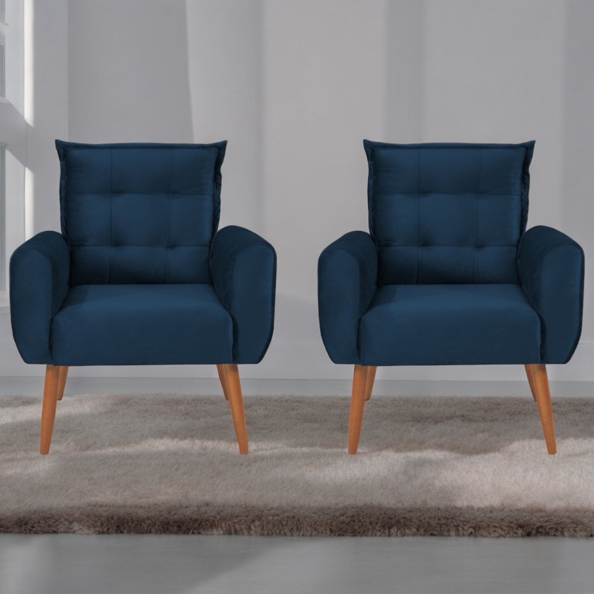 Jogo de Poltronas Decorativas Emma Veludo Azul