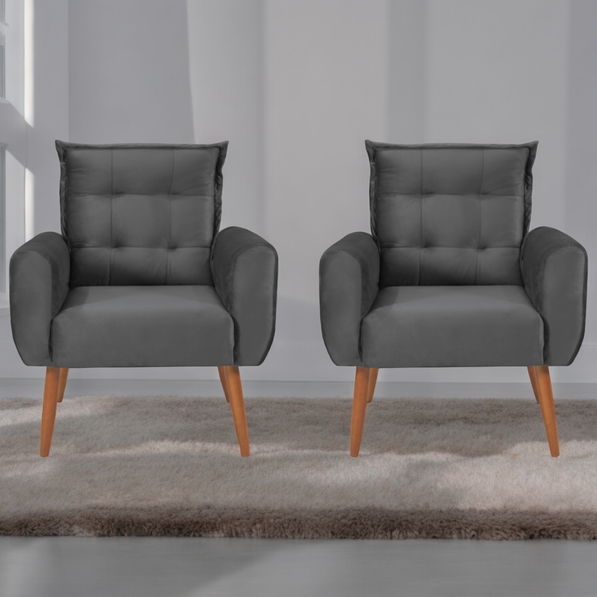 Jogo de Poltronas Decorativas Emma Veludo Cinza