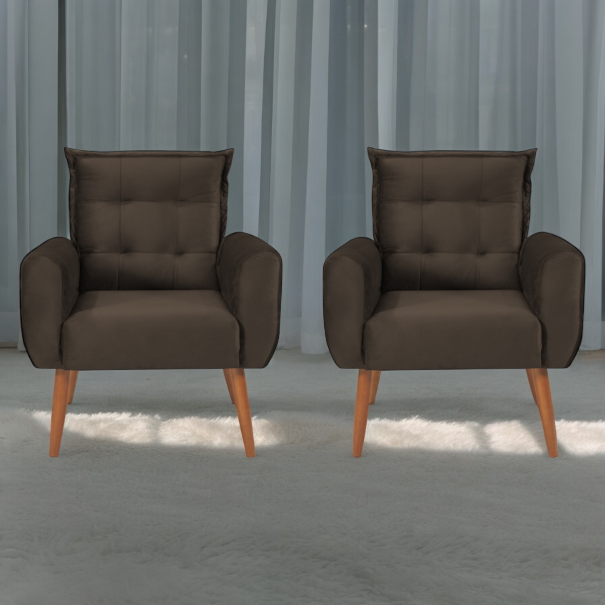 Jogo de Poltronas Decorativas Emma Veludo Marrom