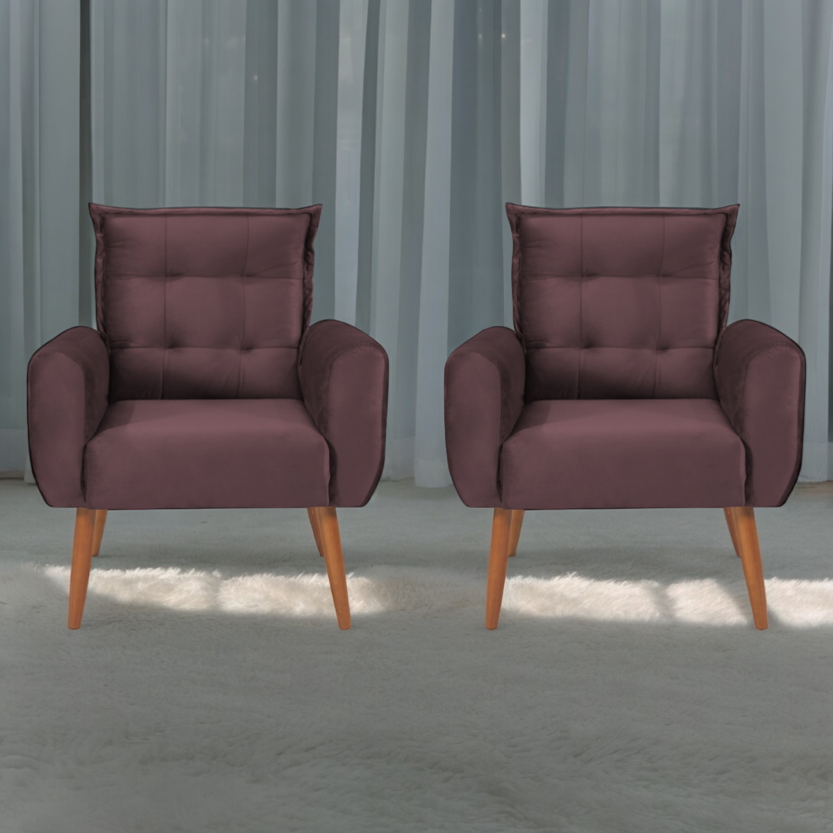 Jogo de Poltronas Decorativas Emma Veludo Rose