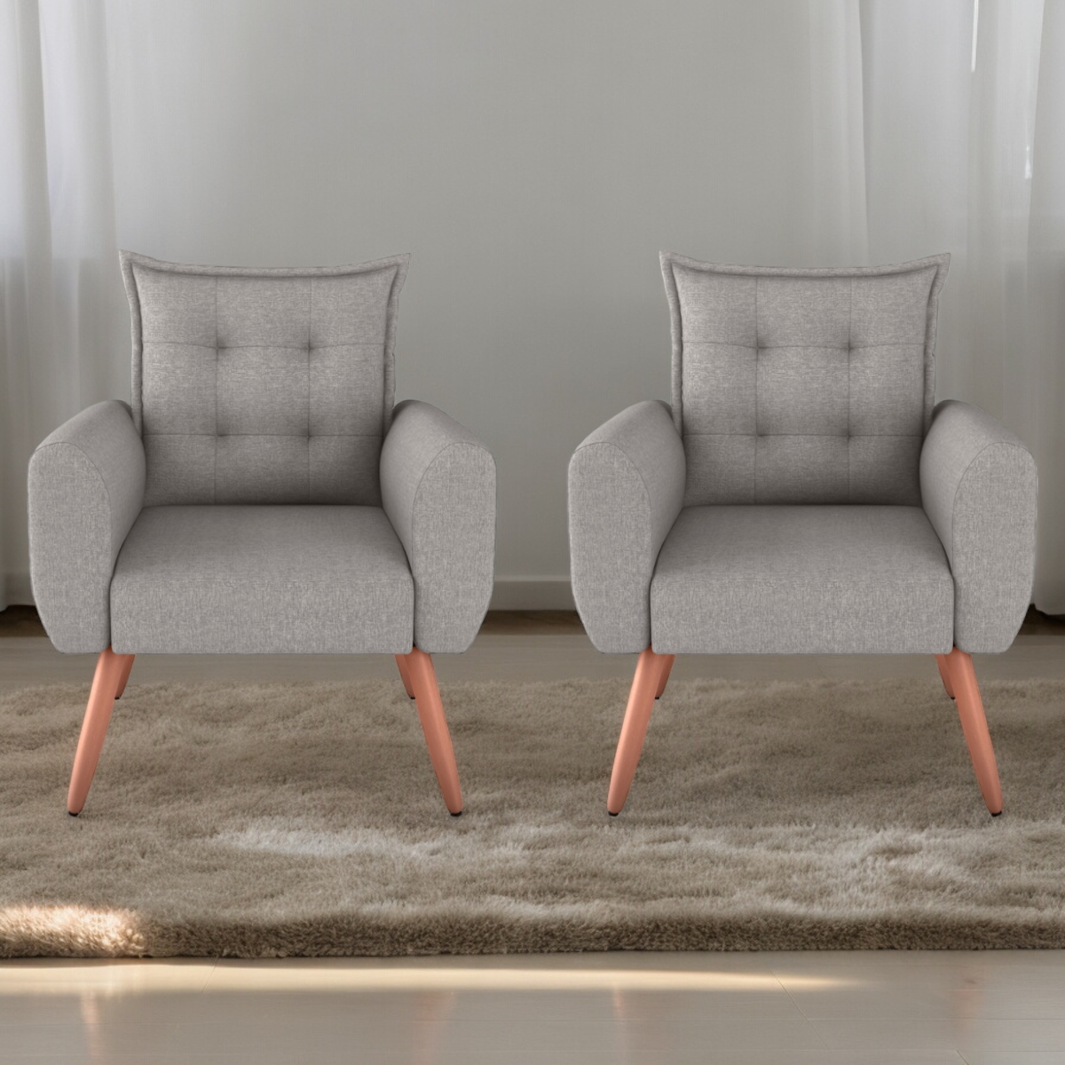 Jogo de Poltronas Decorativas Park  Linho Cinza