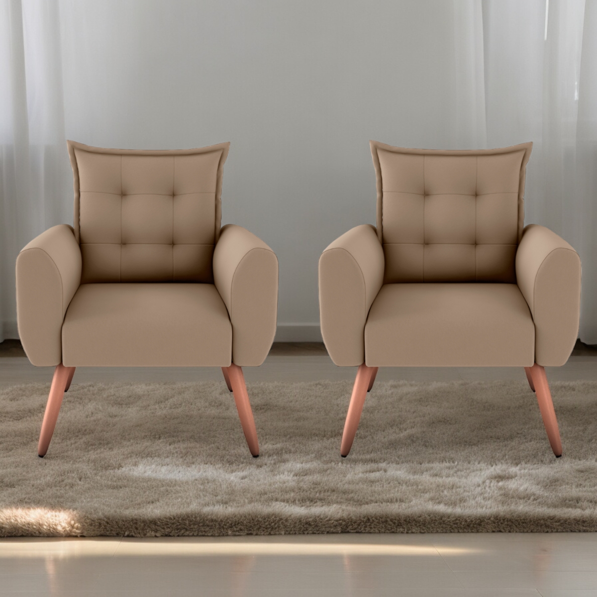 Jogo de Poltronas Decorativas Park  Suede Bege