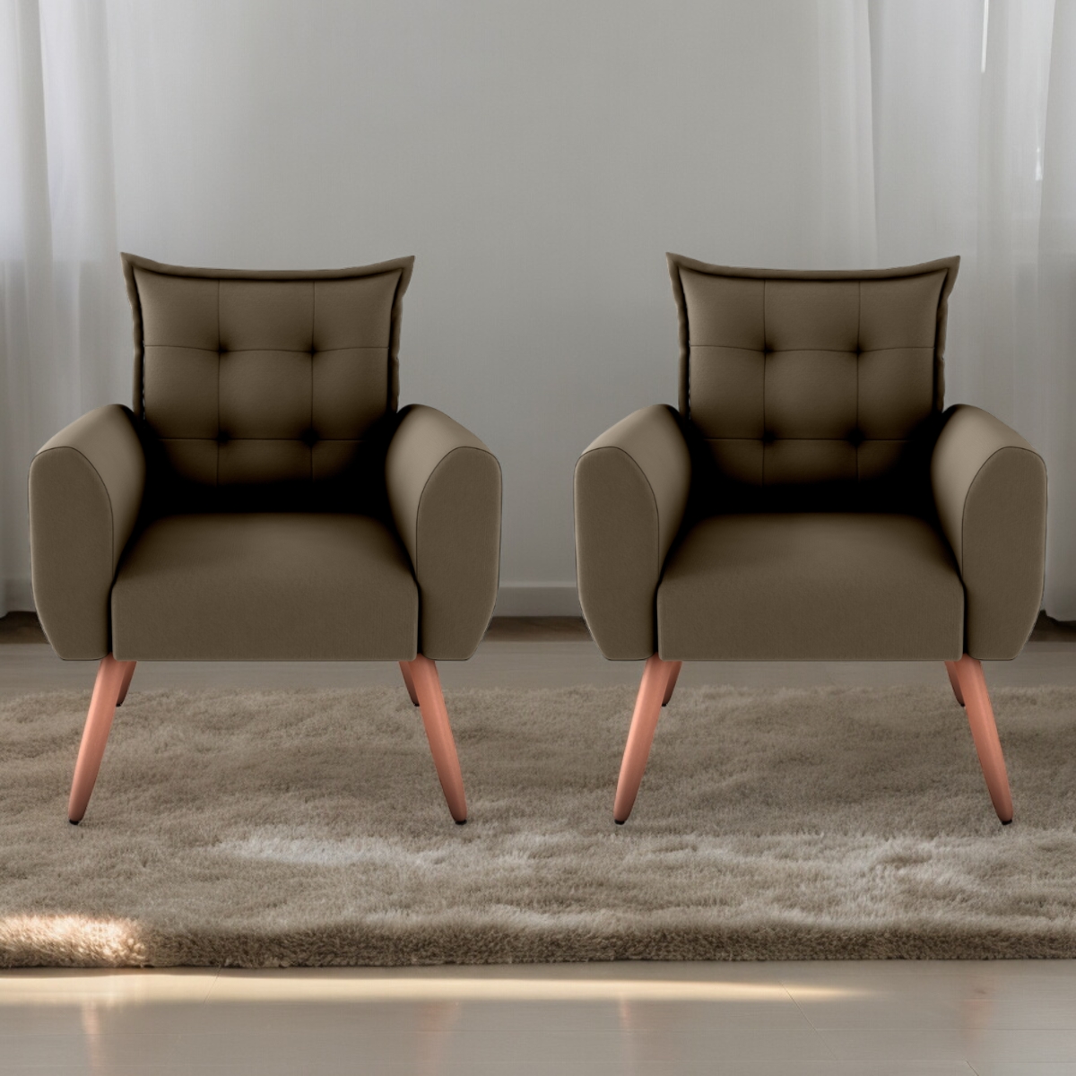 Jogo de Poltronas Decorativas Park  Suede Cappuccino