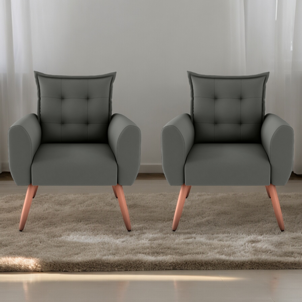 Jogo de Poltronas Decorativas Park  Suede Cinza