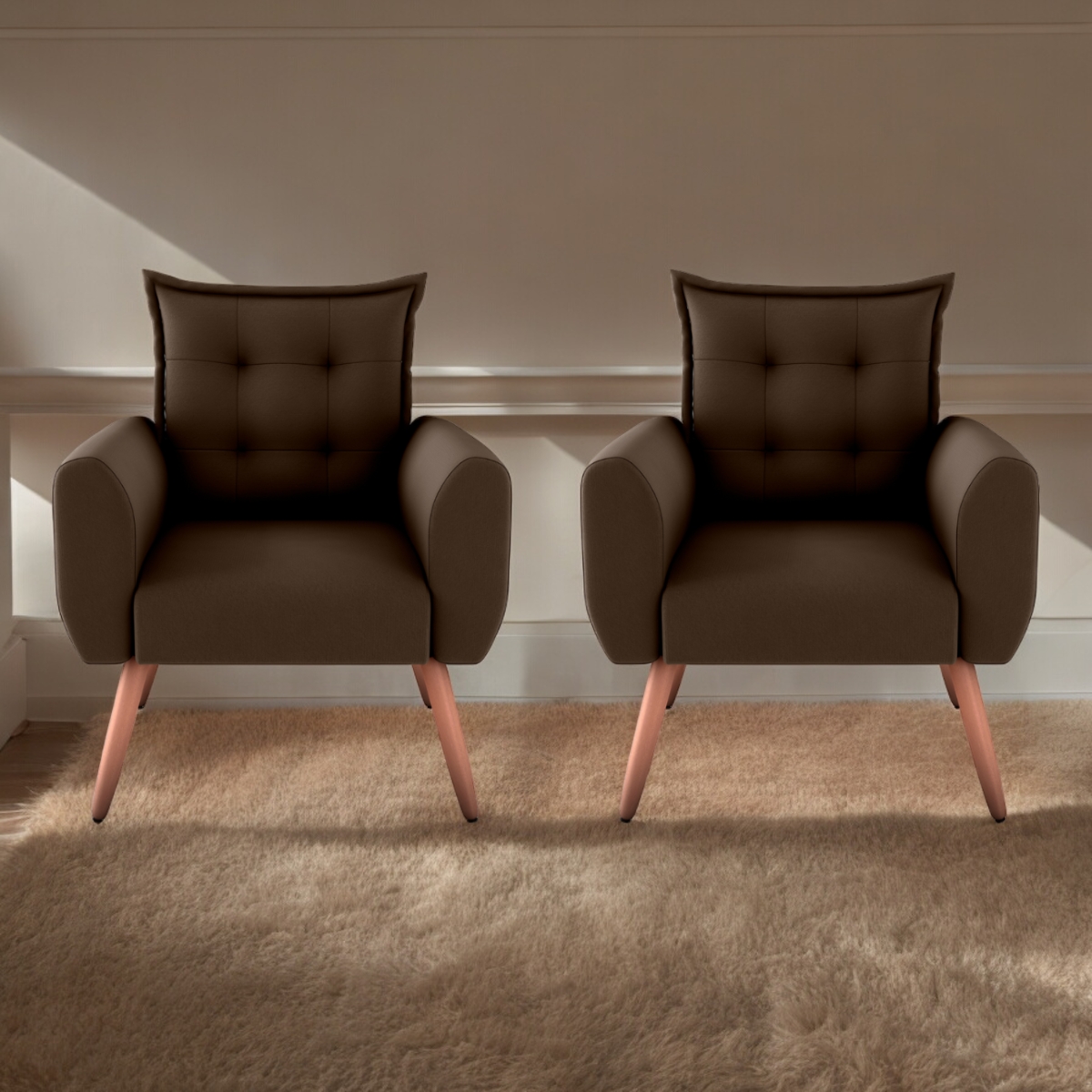 Jogo de Poltronas Decorativas Park  Suede Marrom