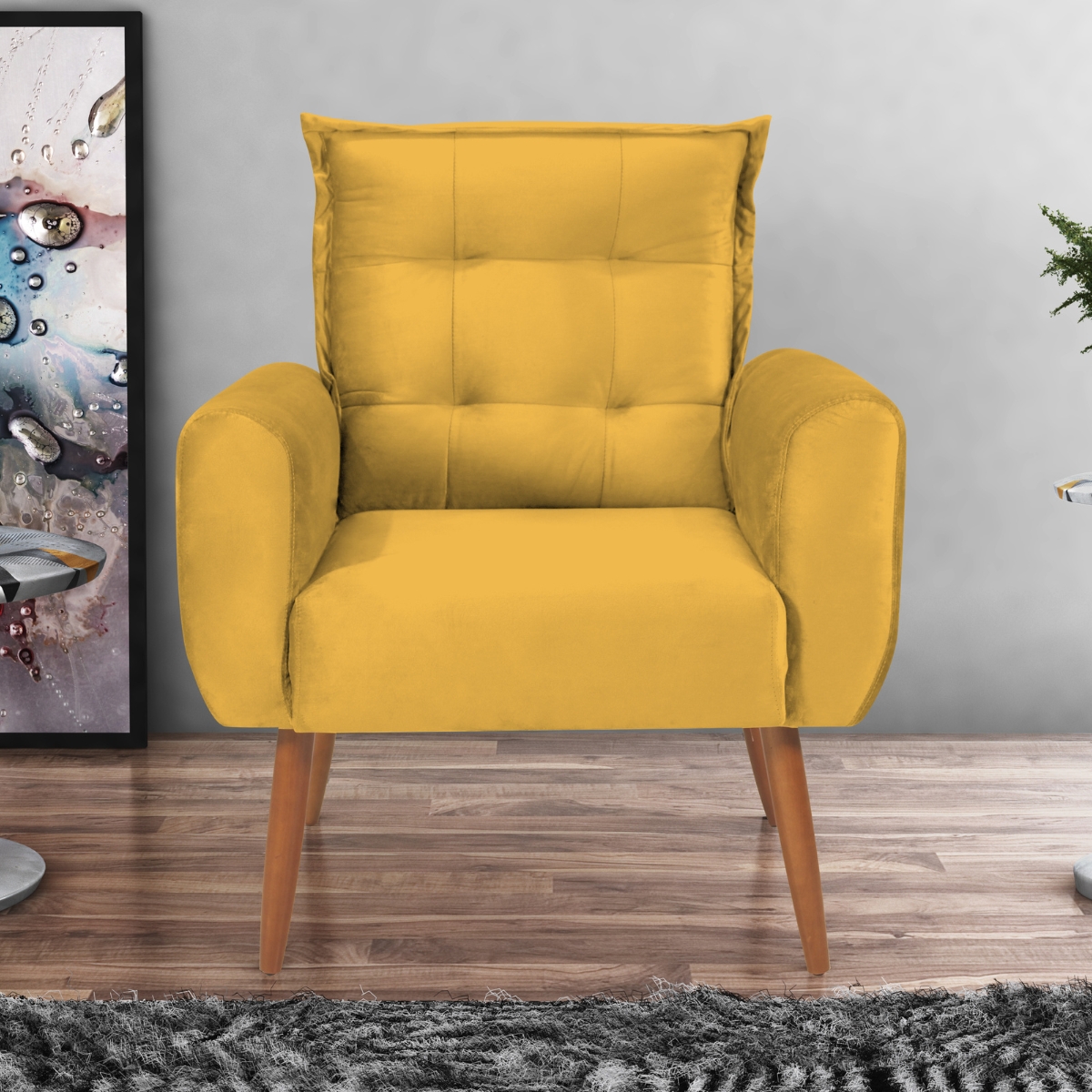 Jogo de Poltronas Decorativas Park Veludo Amarelo