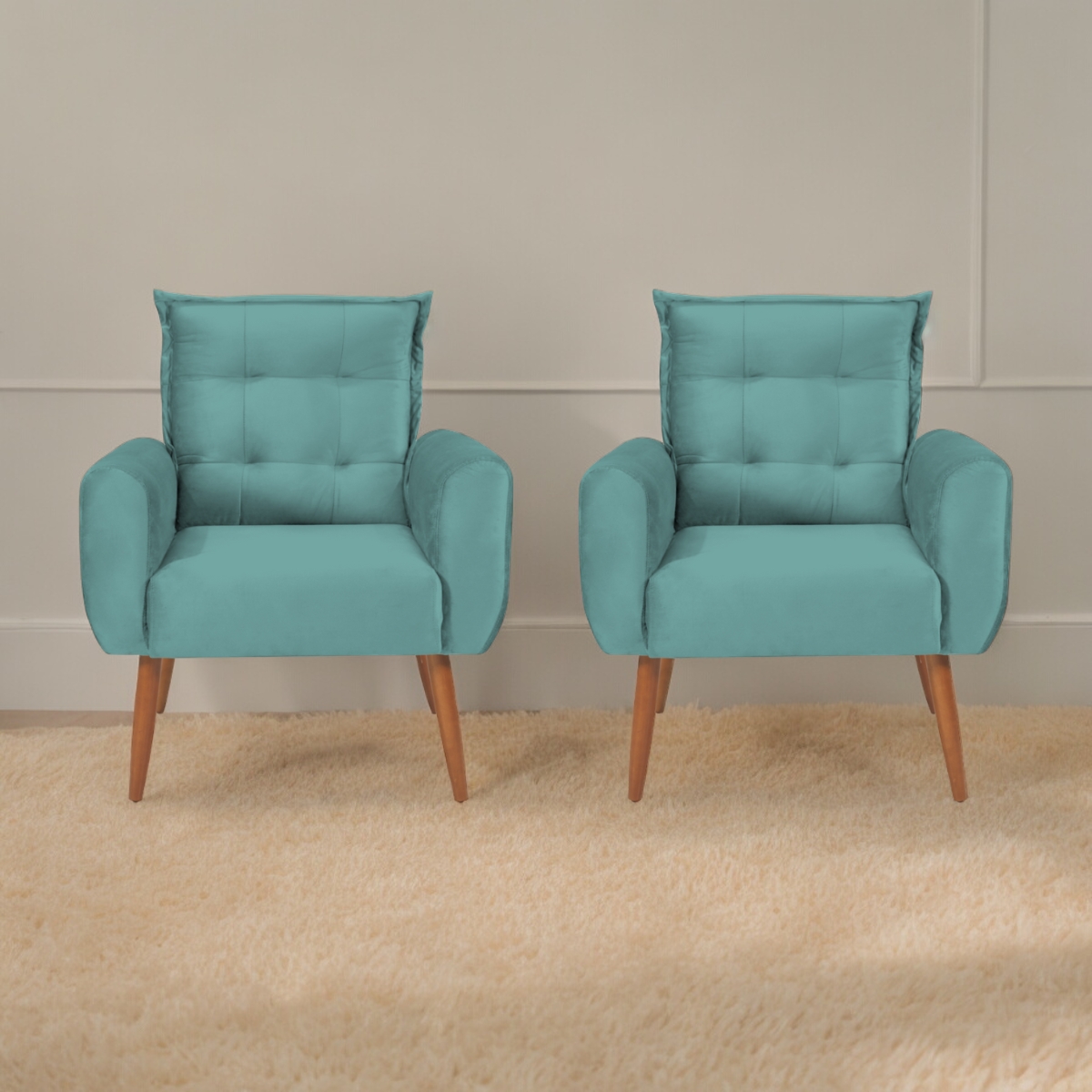Jogo de Poltronas Decorativas Park Veludo Verde Menta