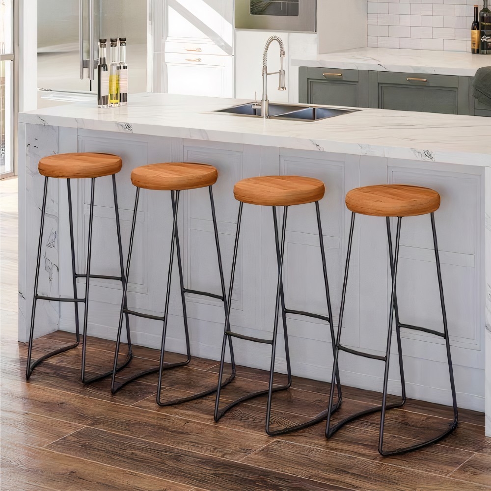 Kit Cozinha Industrial Prateleira e 4 Banquetas Selena Madeira