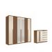 Kit Guarda Roupa 6 Portas Espelho Cômoda Cotia Jatoba Areia