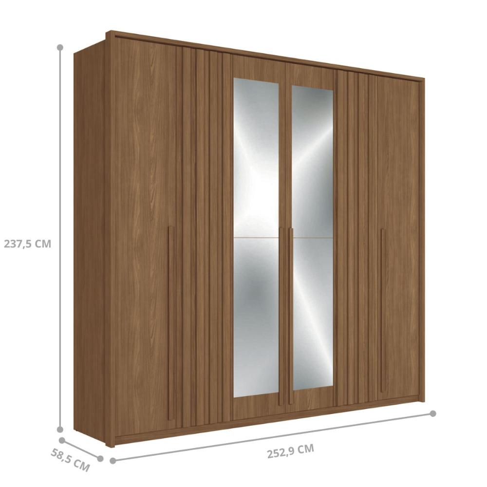 Kit Guarda Roupa 6 Portas Espelho e Cômoda Jack Jatoba