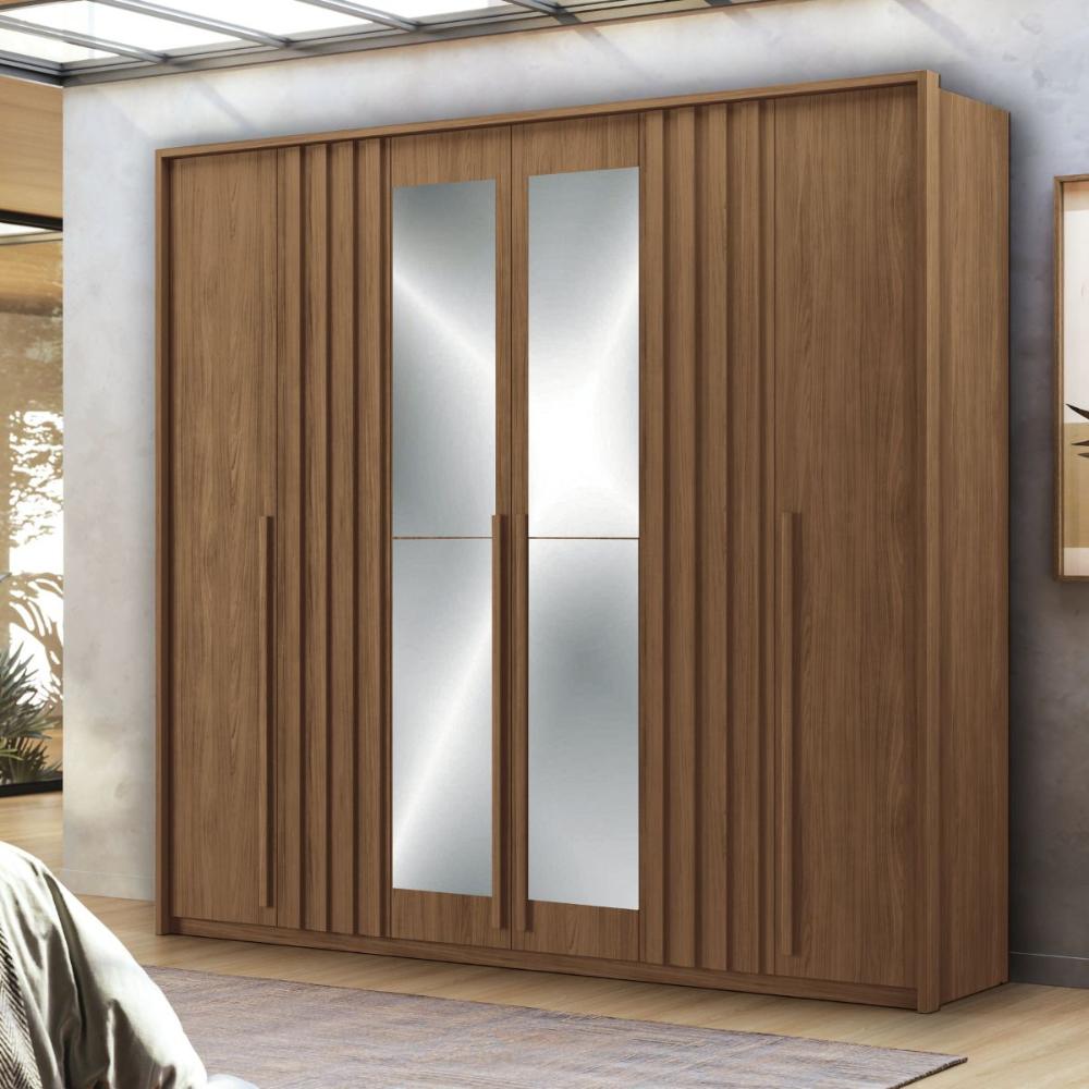 Kit Guarda Roupa 6 Portas Espelho e Cômoda Jack Jatoba