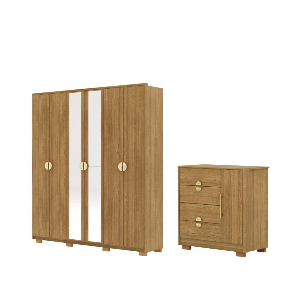 Kit Guarda Roupa Espeho e Cômoda Sapatelira Bali Nature