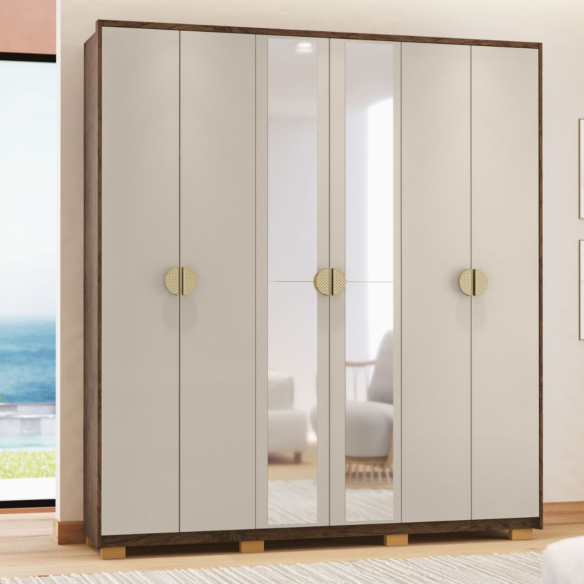Kit Guarda Roupa Espelho Cômoda Sapatelira Bali Imbuia Fendi