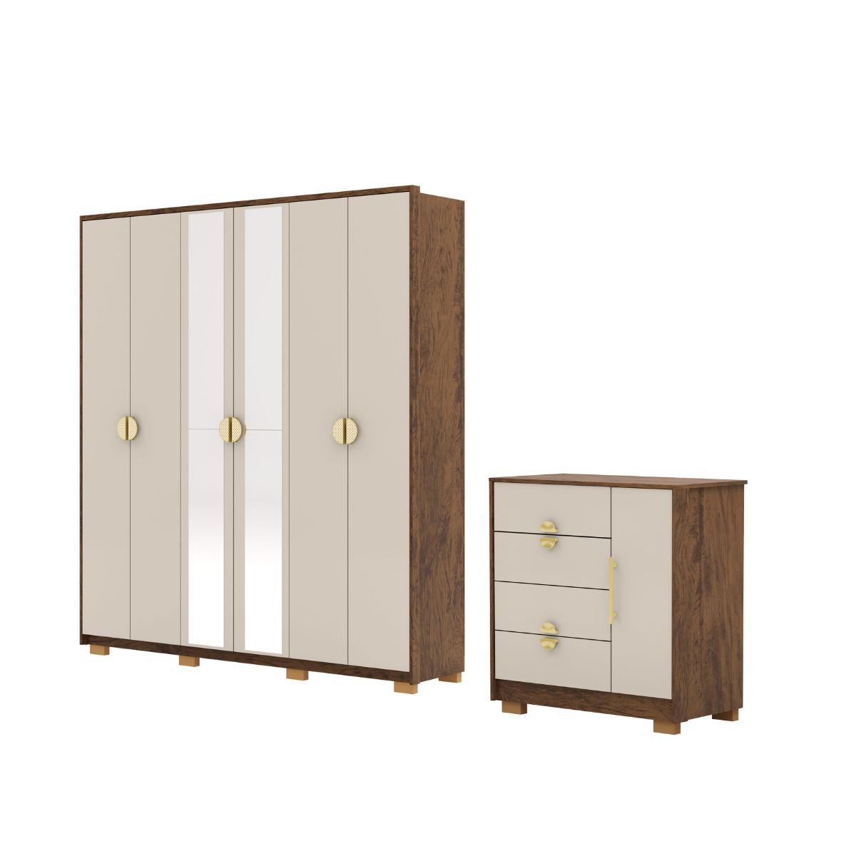 Kit Guarda Roupa Espelho Cômoda Sapatelira Bali Imbuia Fendi