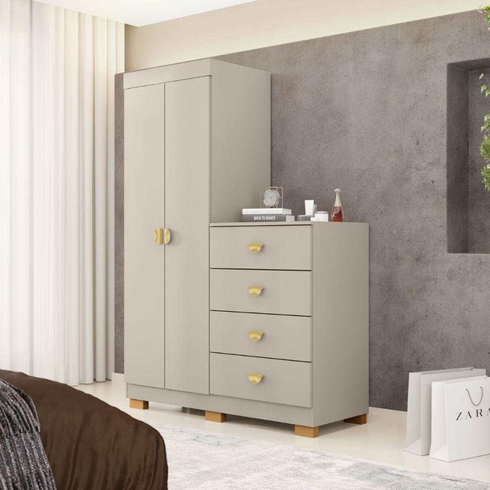 Kit Guarda Roupa Espelho e Cômoda Brasil Fendi Imbuia
