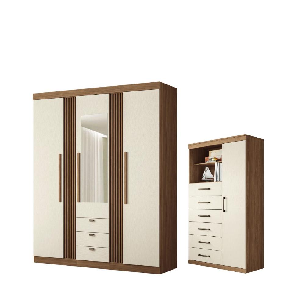 Kit Guarda Roupa Espelho e Multi Uso Veronica Jatoba Areia