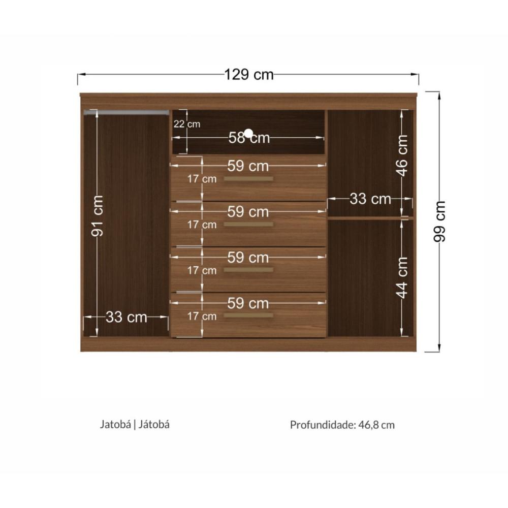 Kit Guarda Roupa e Cômoda Denver Jatoba