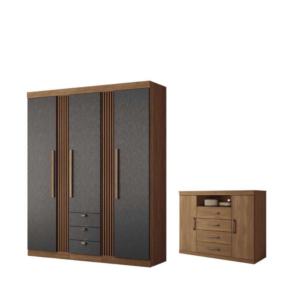 Kit Guarda Roupa e Cômoda Denver Jatoba Grafite