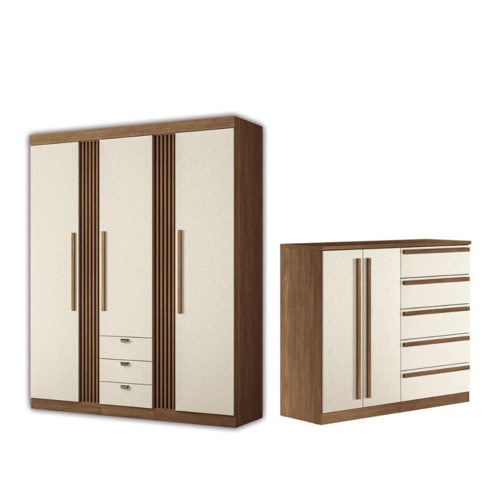 Kit Guarda Roupa e Cômoda Sheldon Jatoba Areia