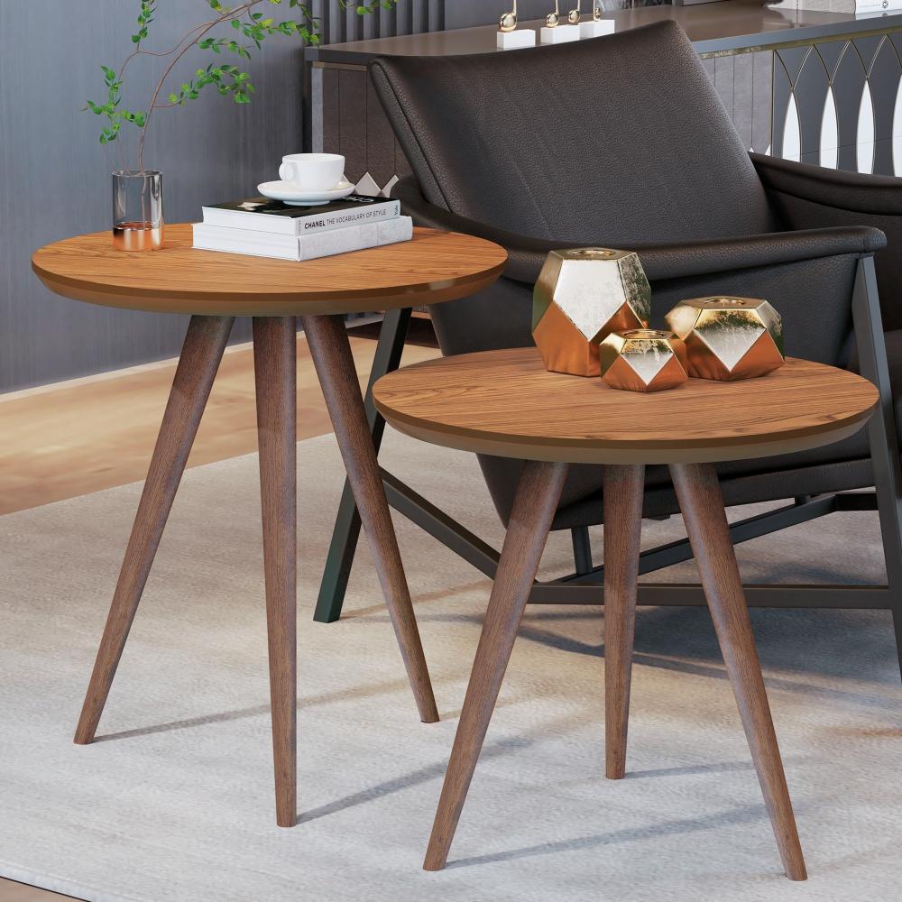 Kit Mesa De Apoio E Lateral Sofá E Sala Visita Freijó - Freijó